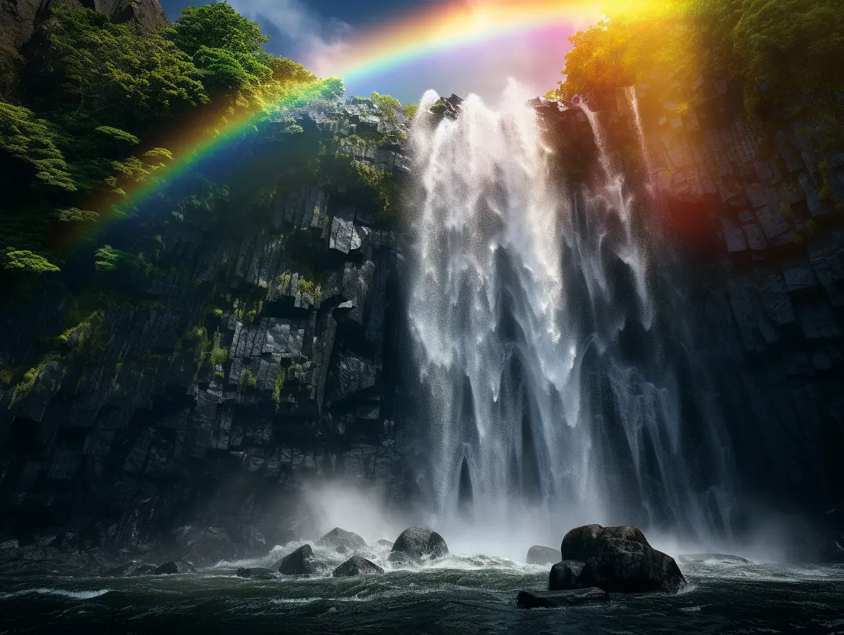 Waterfall with a rainbow